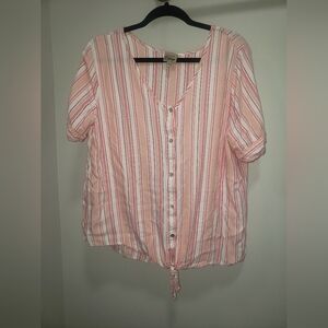 Como Vintage Pink Striped Button-Up Top Size XL